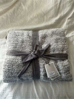 Barefoot Dreams Cozy Chic Heather Block Stripe Pewter-Cream Blanket